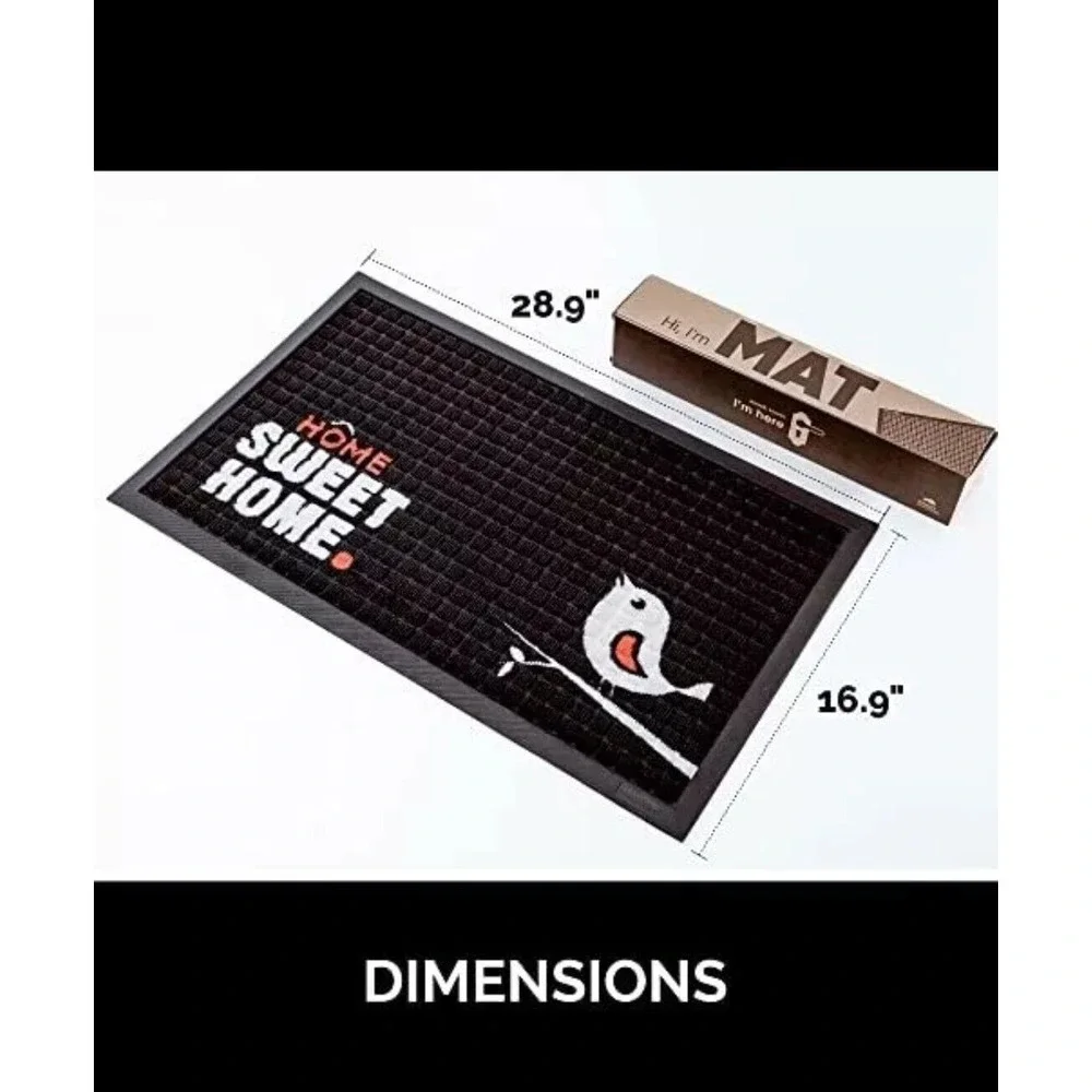 Home Sweet Home Welcome Doormat Bird Design Black Rubber Low Profile 29x17